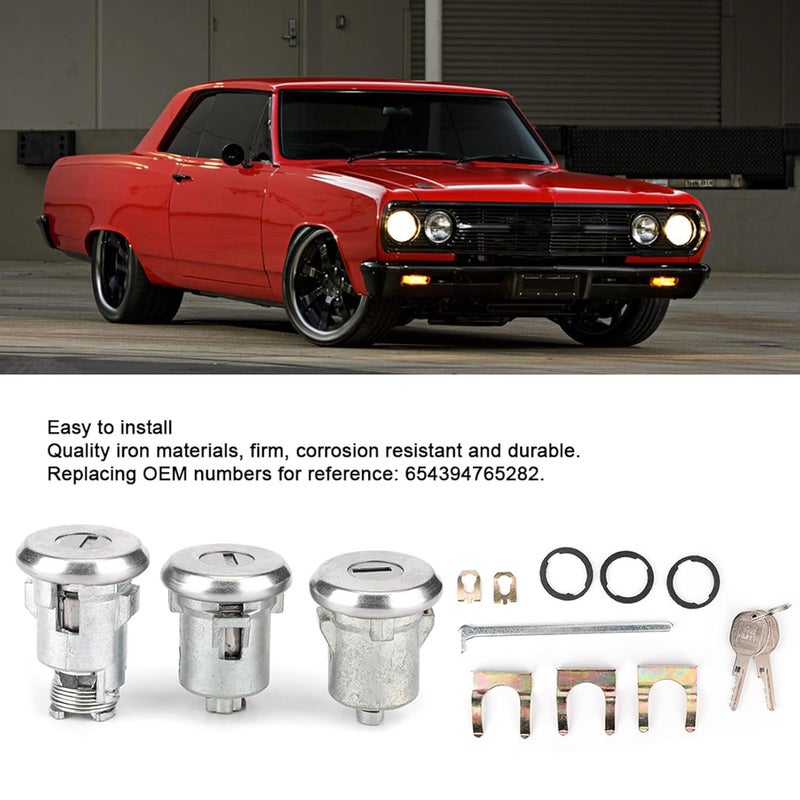 Klanata Car Door Trunk Key Kit Door Lock Cylinder Set Accessories Parts with 2 Keys 654394765282 Replacement for Chevelle - Image 2